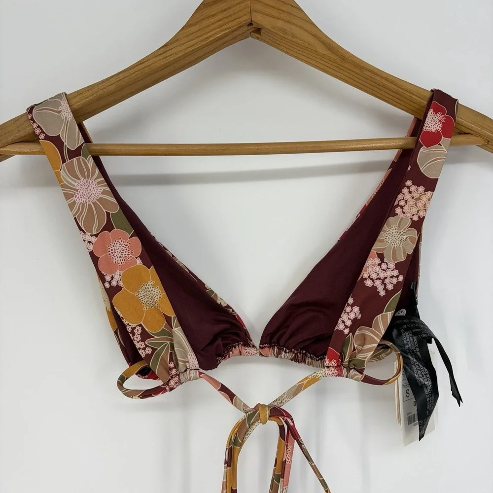 Zara Bikini Top S Retro Colorful String Halter Swimsuit Swim Beach Artsy Grunge